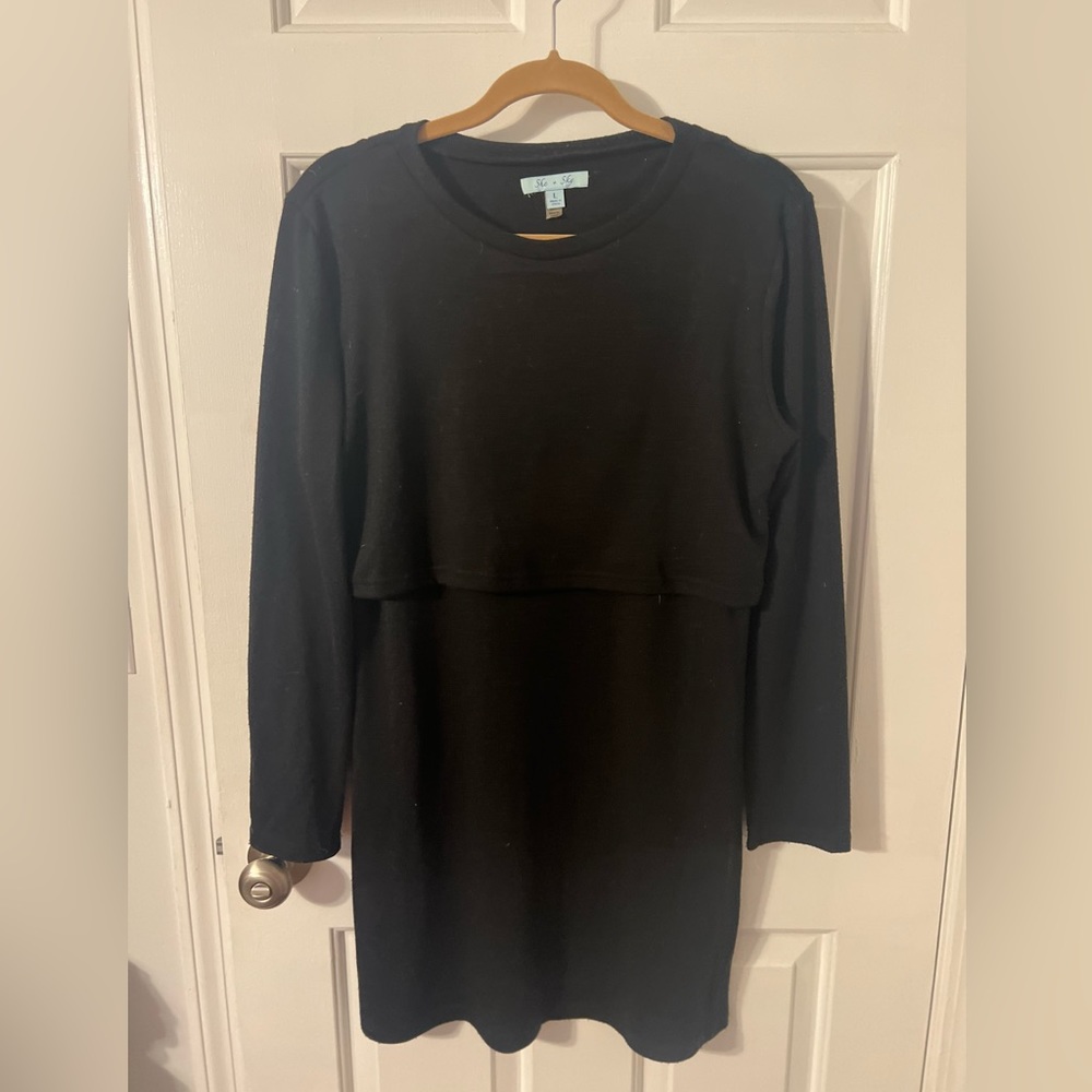 Long sleeve black dress with open back